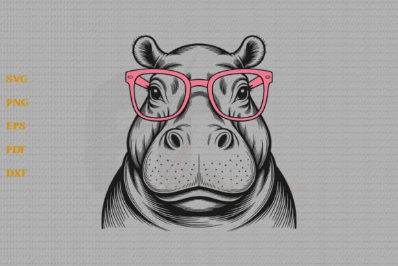 Funny Hippo Face SVG Bandana Glasses SVG for Crafts and Graphics