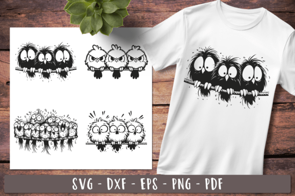 Funny Quirky Birds SVG Graphics for Creative Crafts