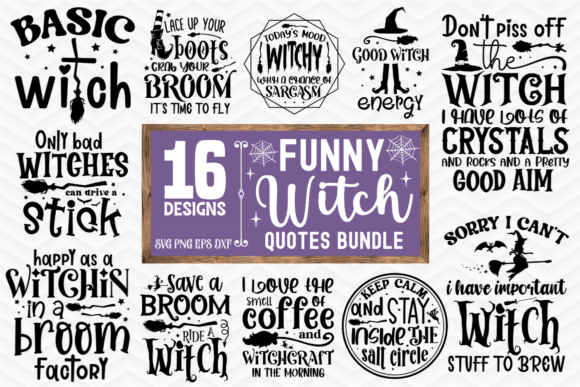 Funny Witch Quotes SVG Bundle for Crafts and Graphics