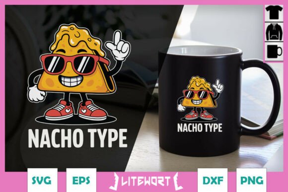 Nacho Type Cute Funny Food Kawaii SVG for Graphics and Crafts