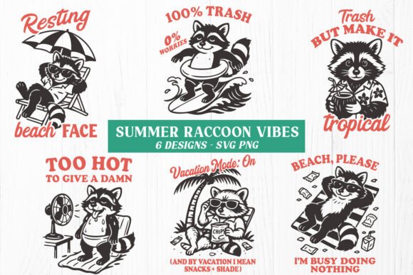 Summer Raccoon SVG Bundle for Crafts and Graphics